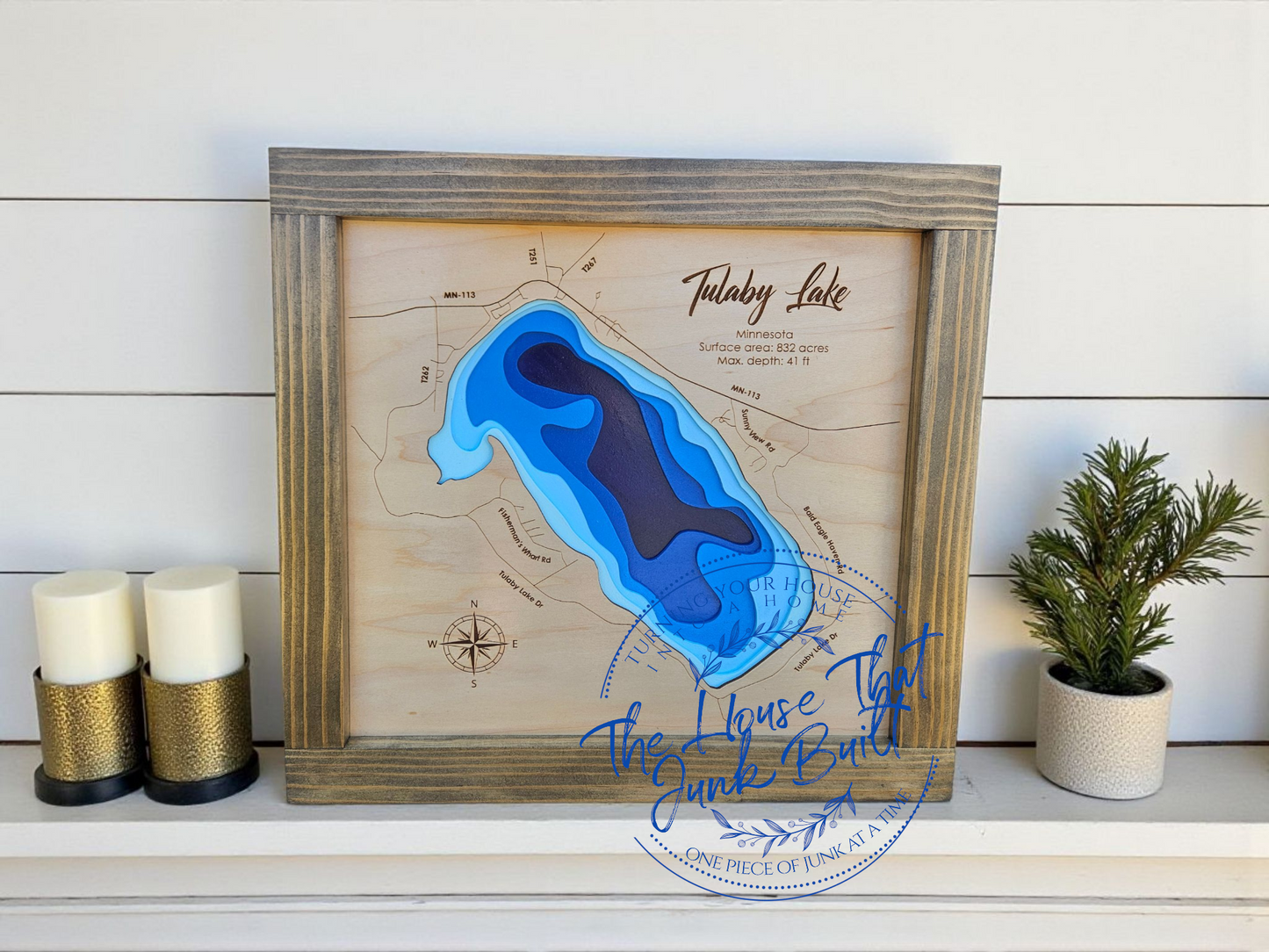 Handcrafted Wood Lake Map | Custom Framed Layered Lake Wall Art