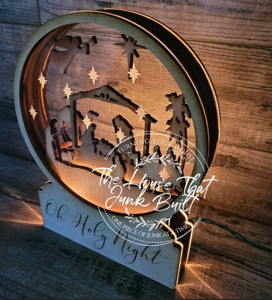 Nativity Snowglobe Lighted Wood Christmas Decor