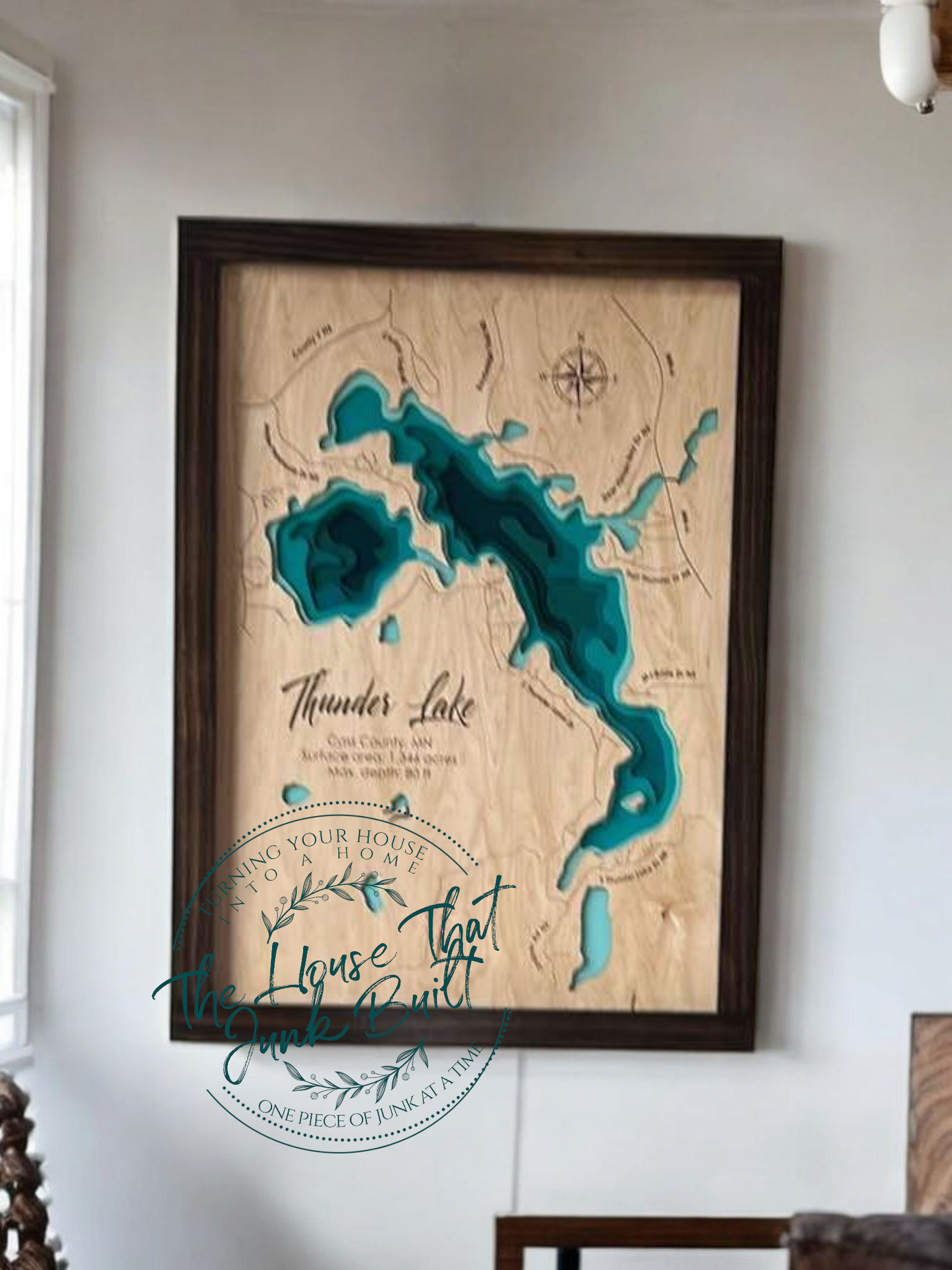 Handcrafted Wood Lake Map | Custom Framed Layered Lake Wall Art