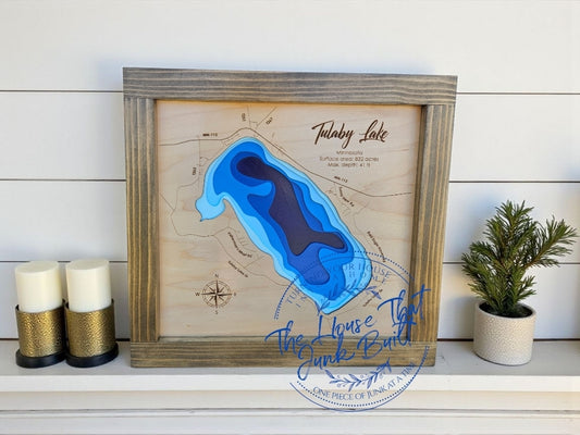 Handcrafted Wood Lake Map | Custom Framed Layered Lake Wall Art